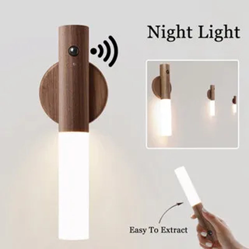 LED Wood USB Night Light Magnetic Wall Lamp 